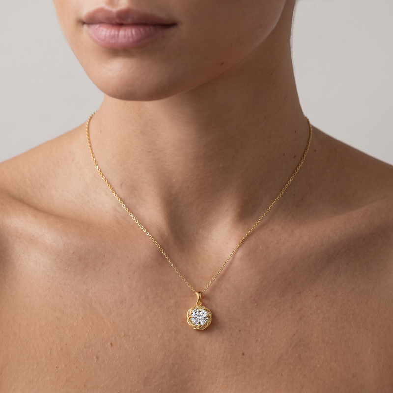 Stockholm - gold, worn at the collarbone