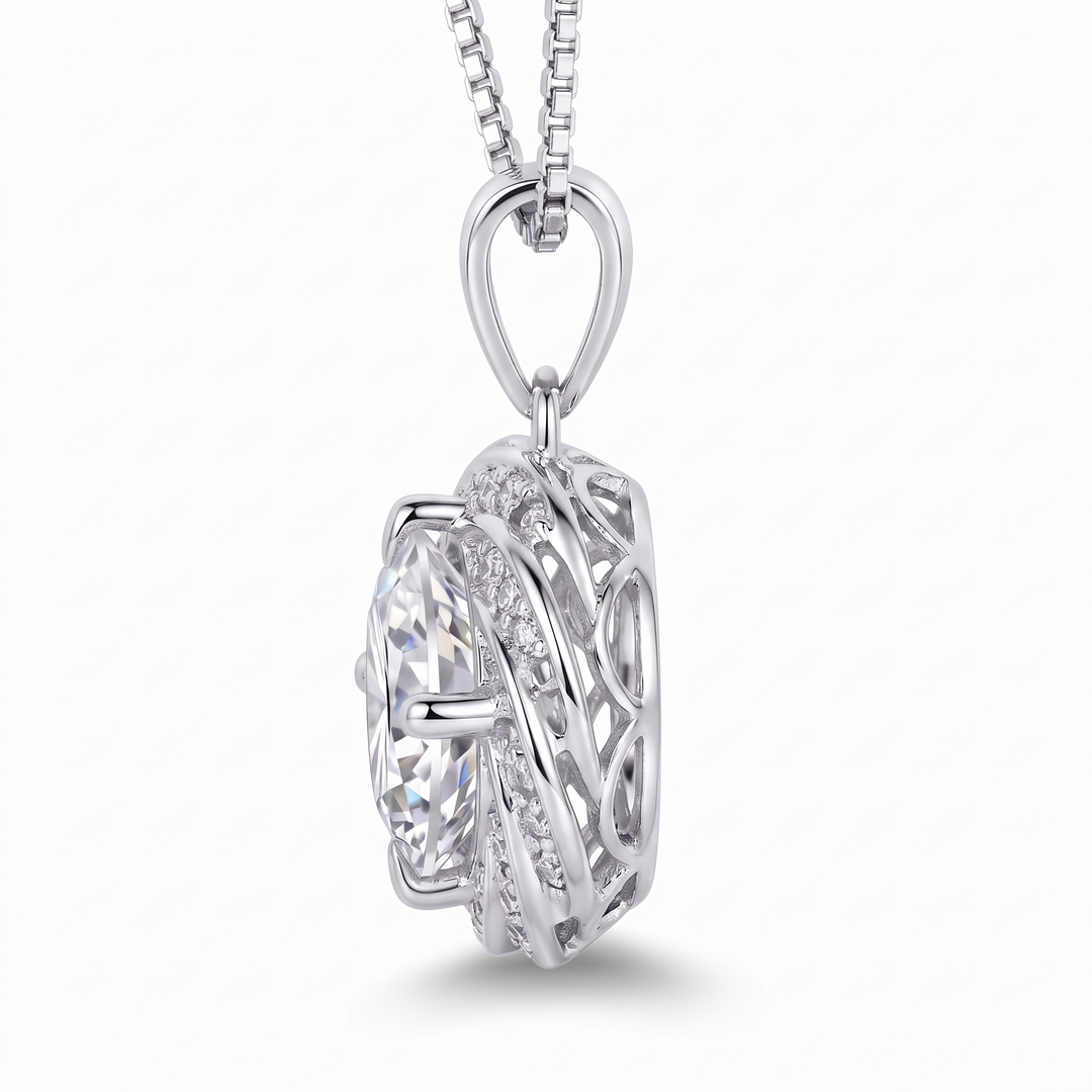 “Stockholm” Moissanite 1ct Swirl Halo Necklace