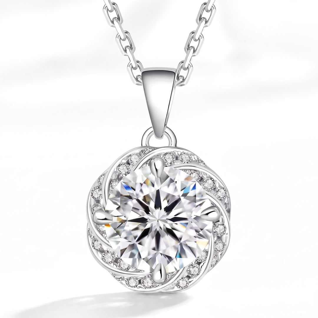 “Stockholm” Moissanite 1ct Swirl Halo Necklace