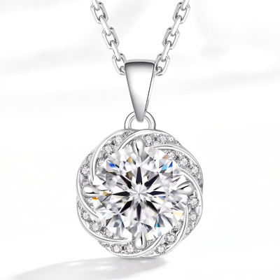 “Stockholm” Moissanite 1ct Swirl Halo Necklace