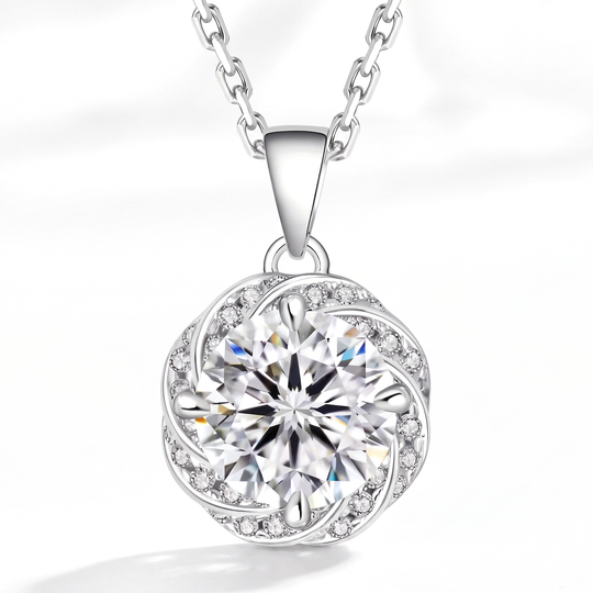 “Stockholm” Moissanite 1ct Swirl Halo Necklace