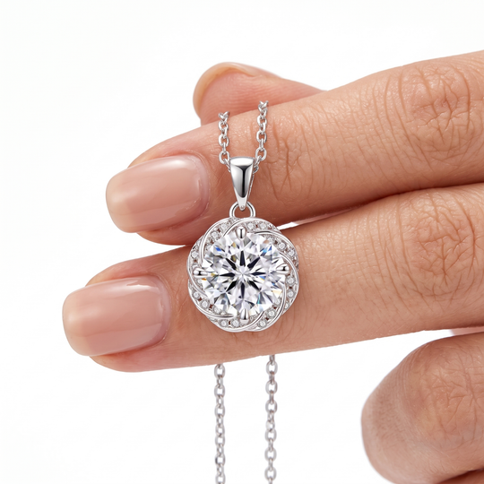 “Stockholm” Moissanite 1ct Swirl Halo Necklace