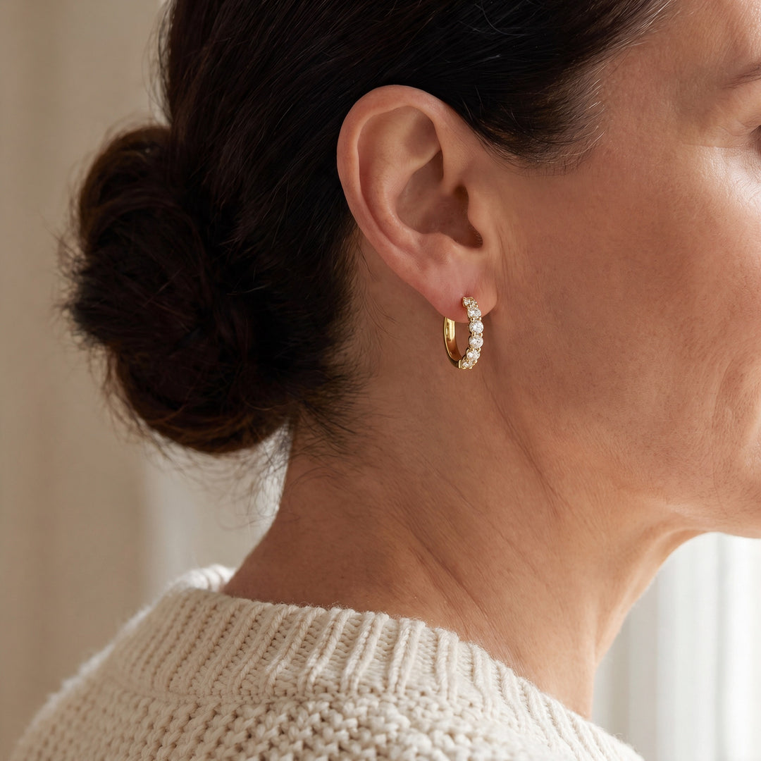 Tallinn Slim Pavé Hoops — Gold, worn