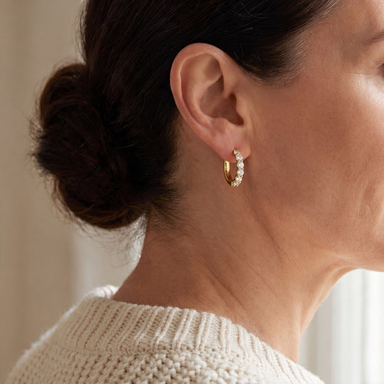 Tallinn Slim Pavé Hoops — Gold, worn