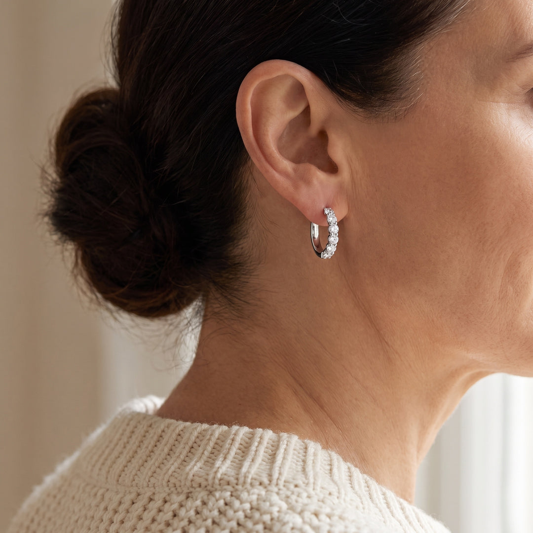 Tallinn Slim Pavé Hoops — Silver, worn