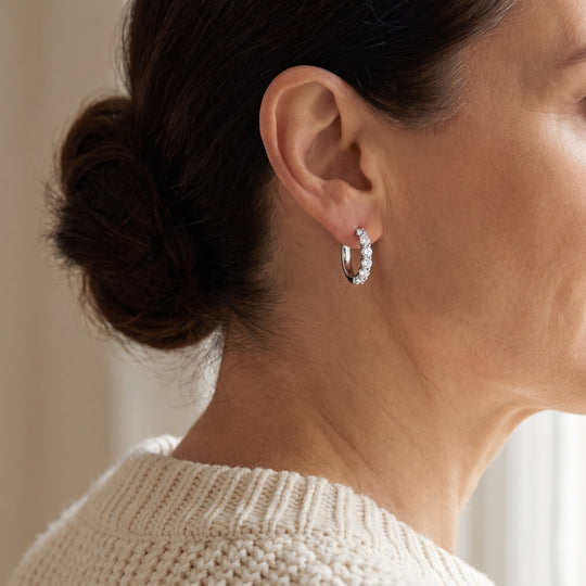 Tallinn Slim Pavé Hoops — Silver, worn