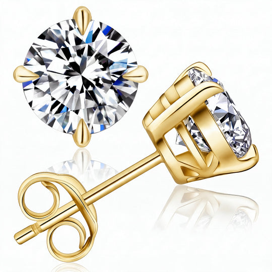 Vaduz Moissanite 4-Prong Studs 1 CT — Gold flatlay