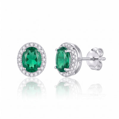 "Verona" Emerald Halo Studs
