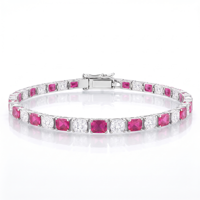 “Verona” Pink Sapphire & Diamond Alternating Tennis Bracelet