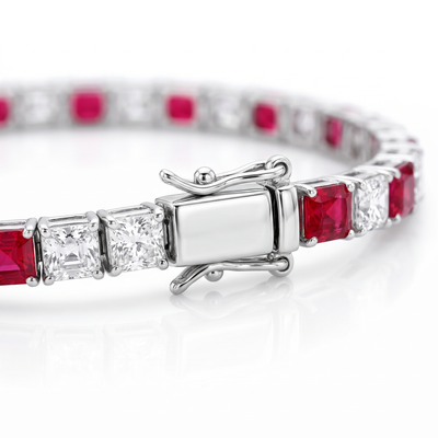 “Verona” Pink Sapphire & Diamond Alternating Tennis Bracelet