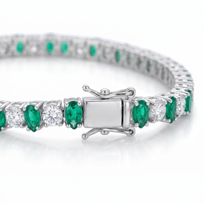 “Vienna” Pear-Cut Emerald & Diamond Alternating Tennis Bracelet