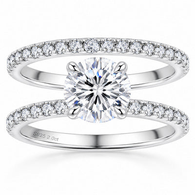 "Zermatt" Moissanite 2ct Solitaire Ring & Matching Wedding Band