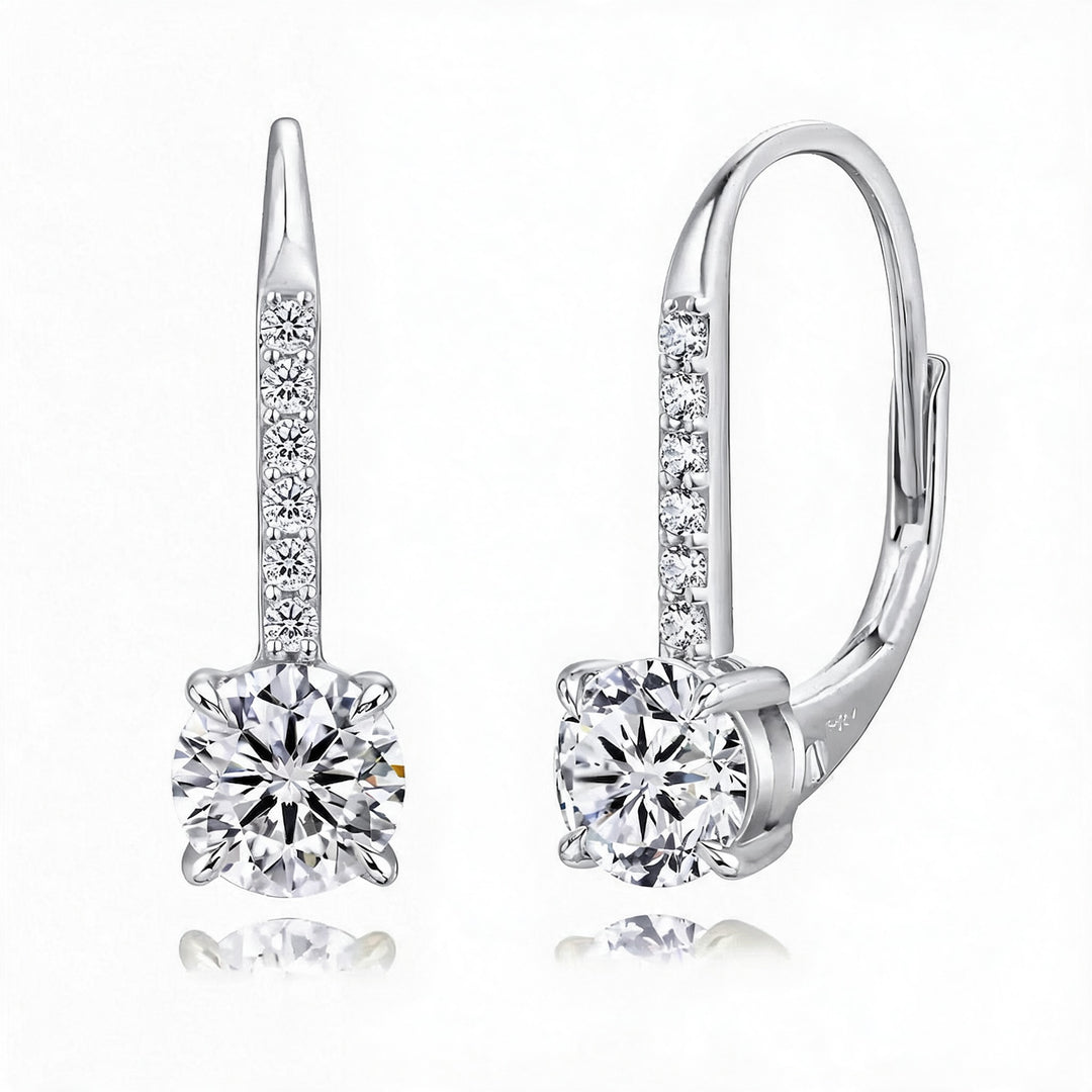 Zurich Moissanite 1ct Pavé Drop Solitaire Earrings — Silver flatlay