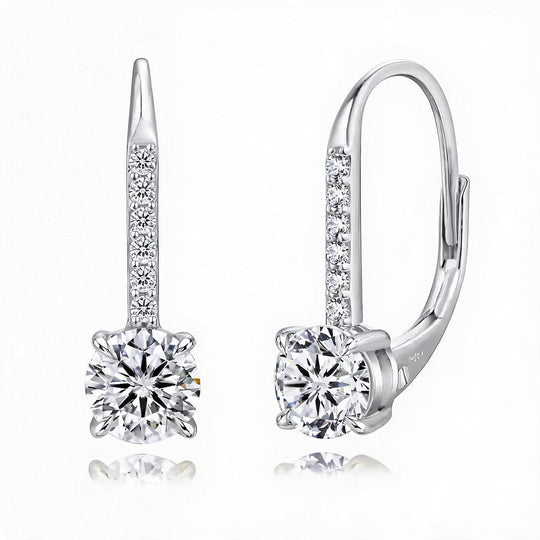 Zurich Moissanite 1ct Pavé Drop Solitaire Earrings — Silver flatlay