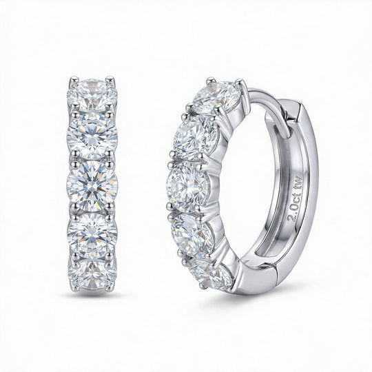 Zurich Moissanite 1ct Pavé Huggie Earrings — Silver flatlay