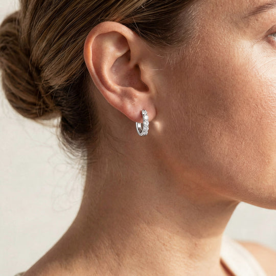 Zurich Moissanite 1ct Pavé Huggie Earrings — Silver, worn