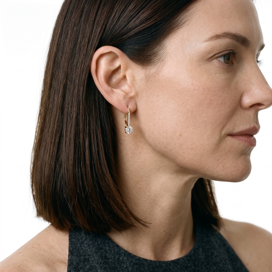 “Zurich” Moissanite 1ct Pavé Drop Solitaire Earrings