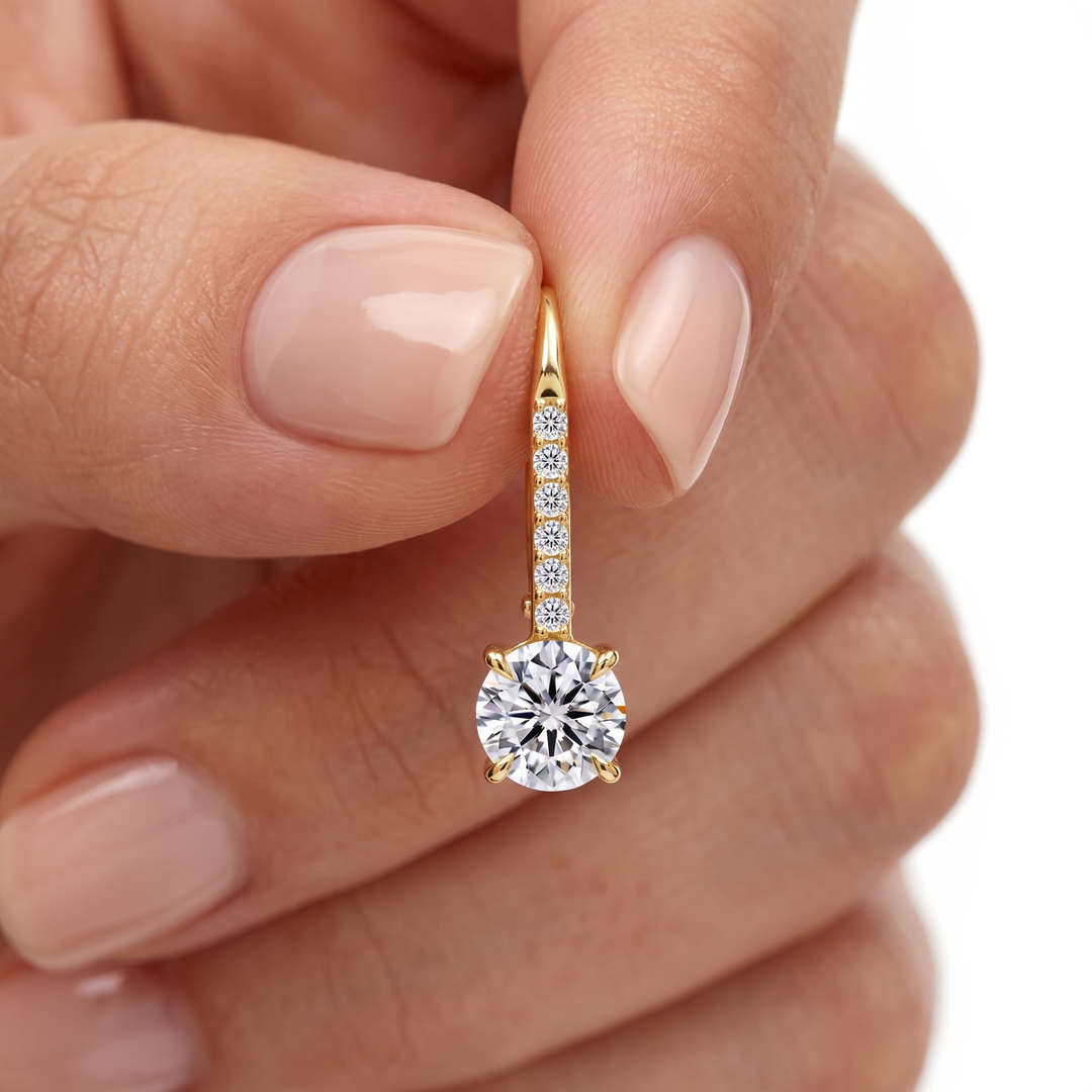 “Zurich” Moissanite 1ct Pavé Drop Solitaire Earrings